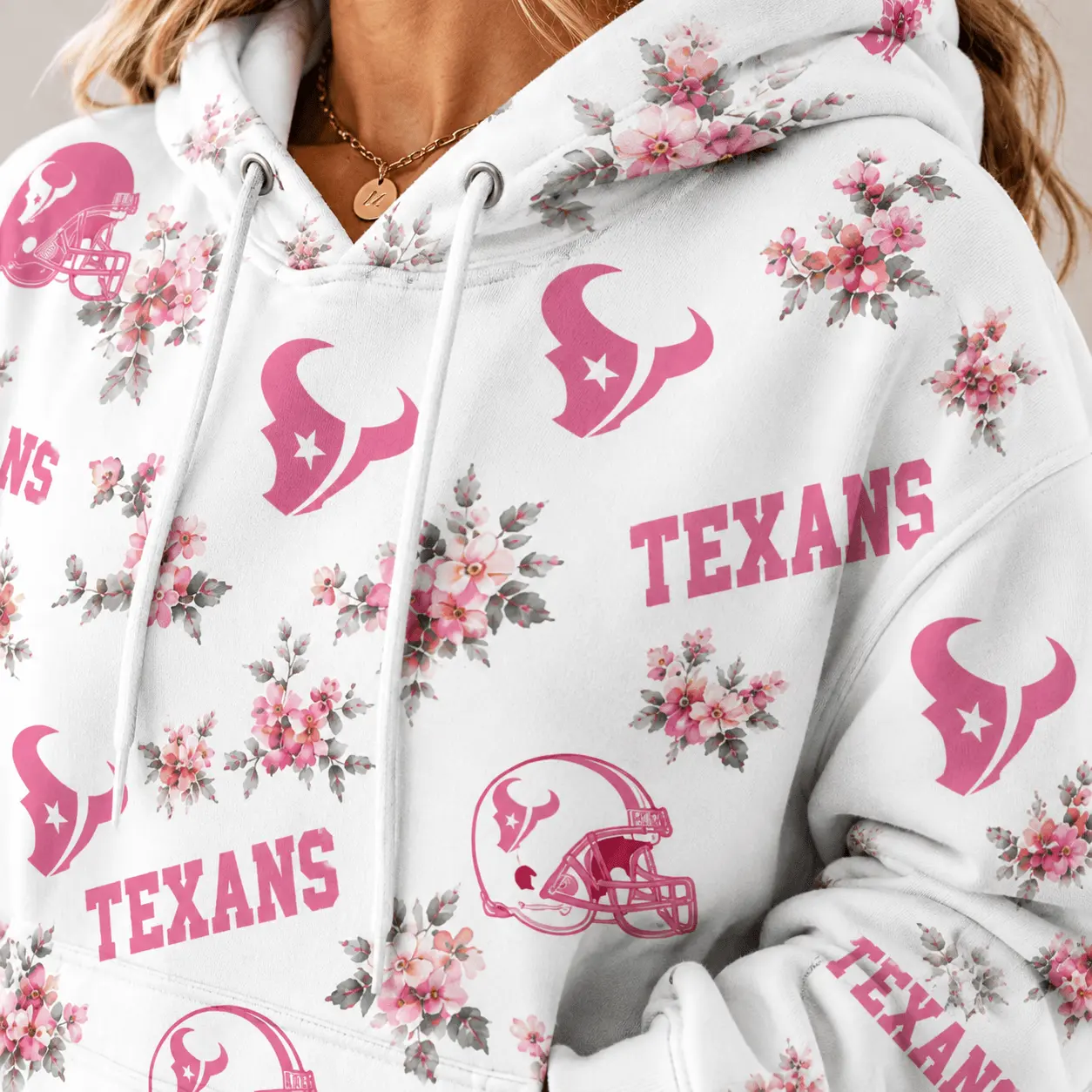 Houston Texans | Premium NFL Pink Floral Team Pride Hoodie TD - Image 3