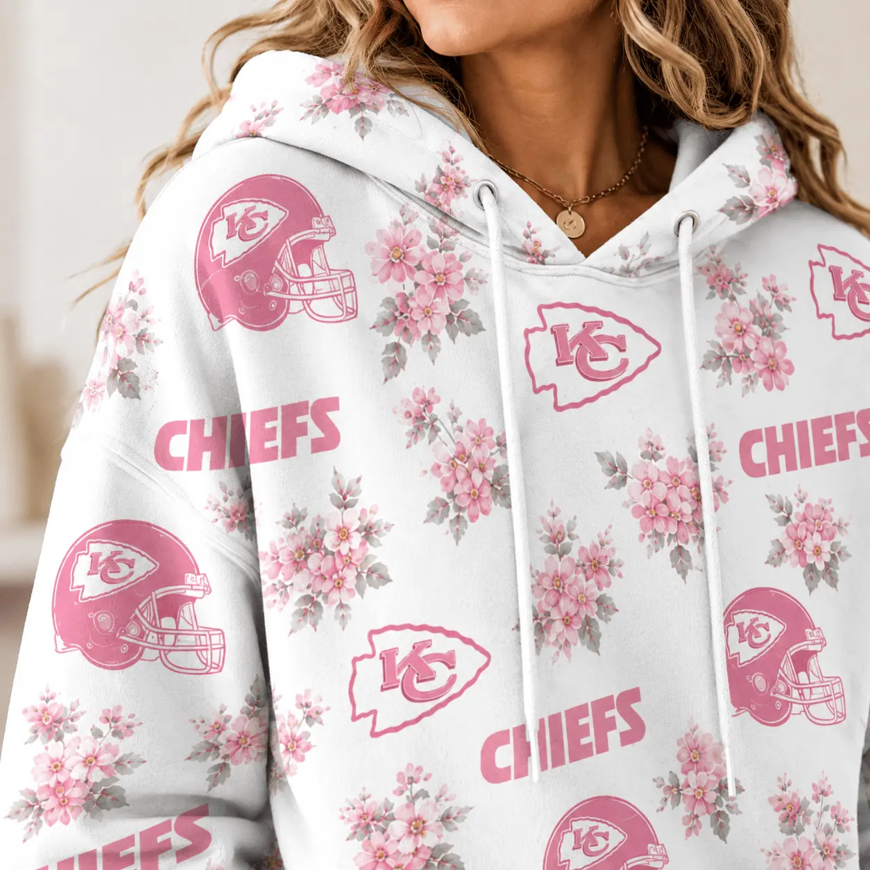Kansas City Chiefs | Premium NFL Pink Floral Team Pride Hoodie TD - Image 3