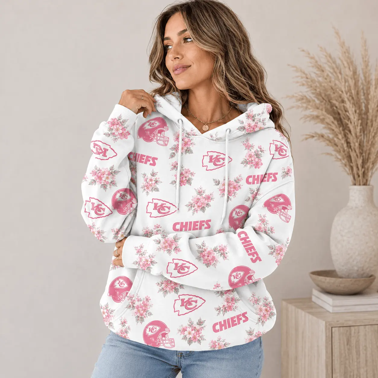 Kansas City Chiefs | Premium NFL Pink Floral Team Pride Hoodie TD - Image 2