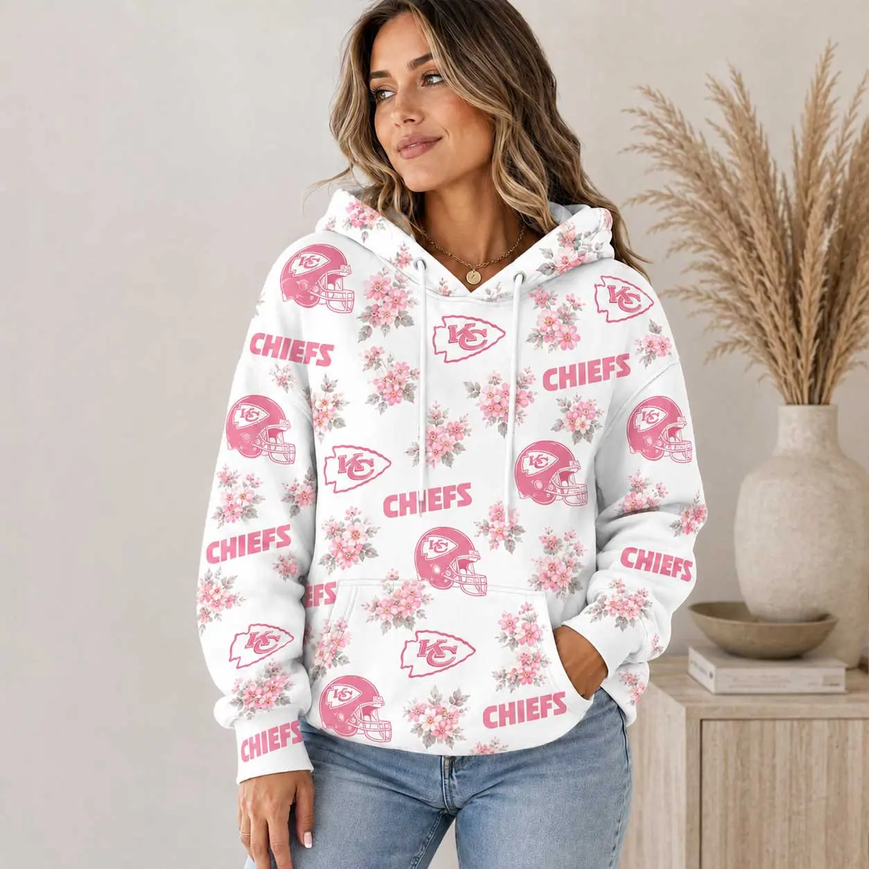 Kansas City Chiefs | Premium NFL Pink Floral Team Pride Hoodie TD