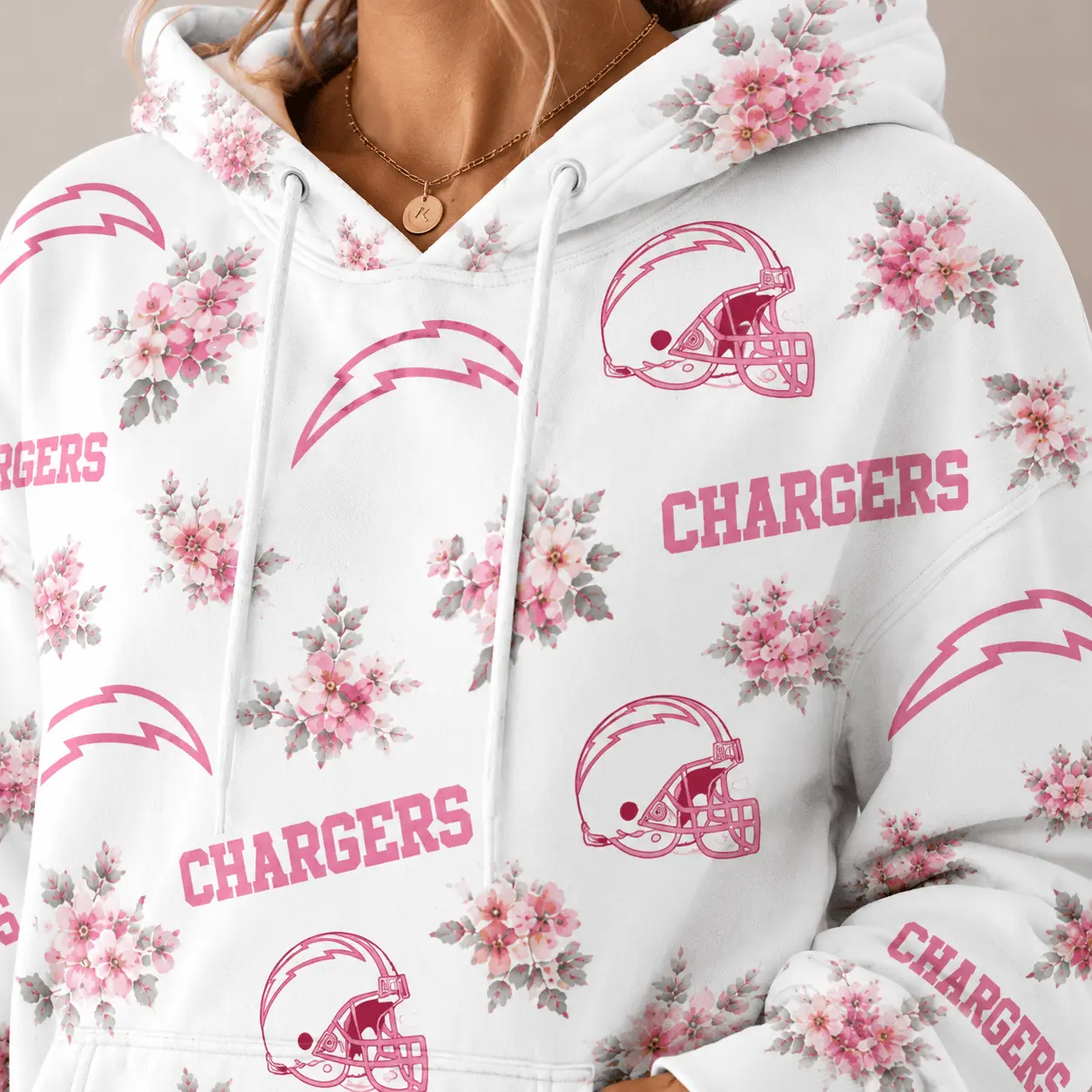 Los Angeles Chargers | Premium NFL Pink Floral Team Pride Hoodie TD - Image 3