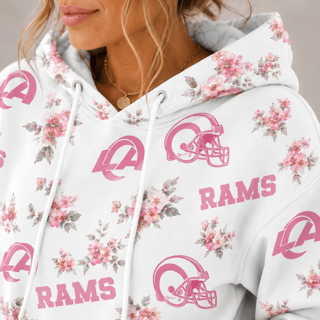 Los Angeles Rams | Premium NFL Pink Floral Team Pride Hoodie TD - Image 3