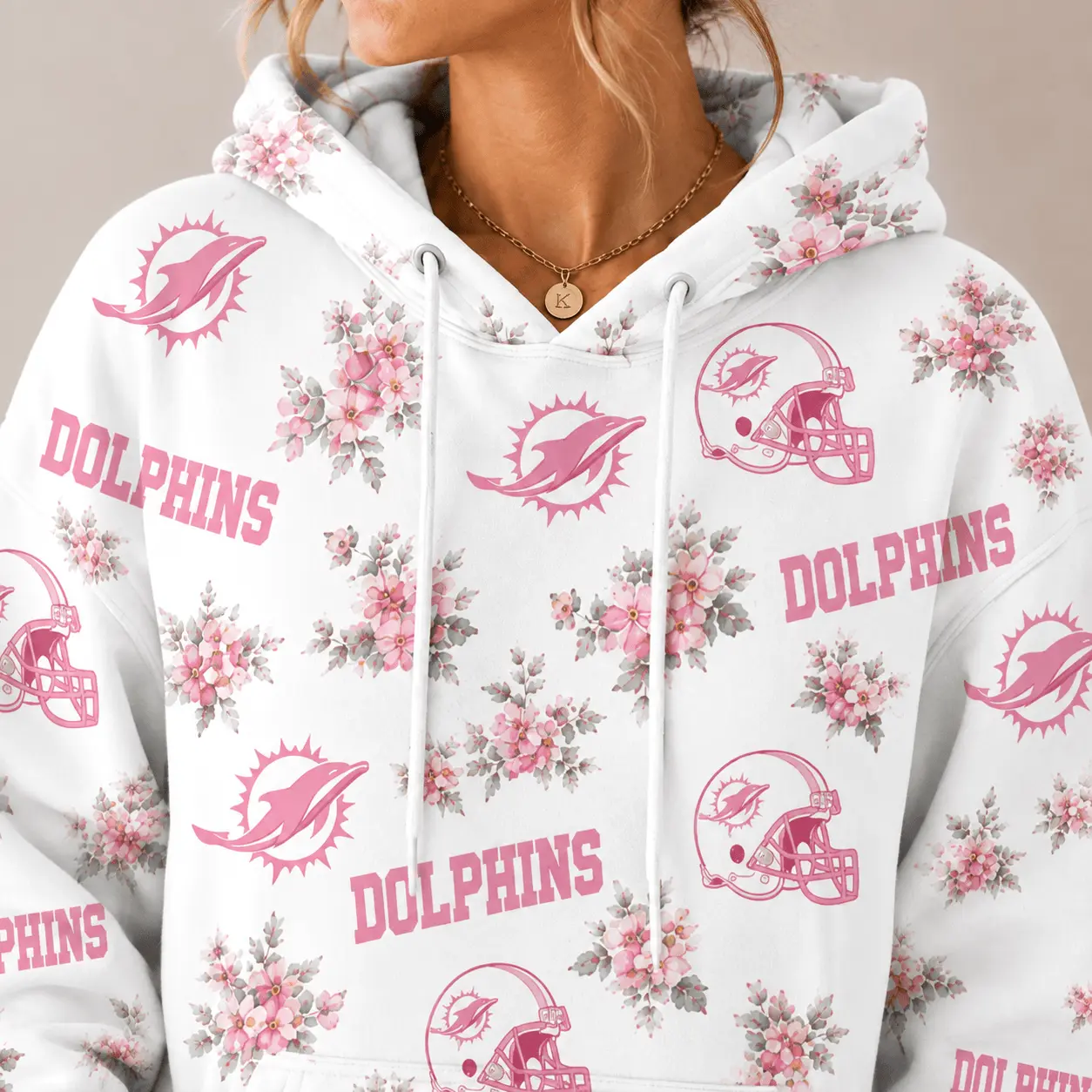 Miami Dolphins | Premium NFL Pink Floral Team Pride Hoodie TD - Image 3