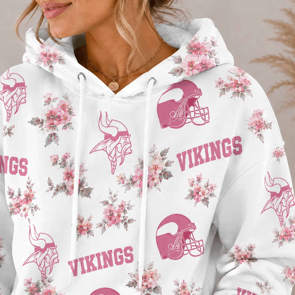Minnesota Vikings | Premium NFL Pink Floral Team Pride Hoodie TD - Image 3
