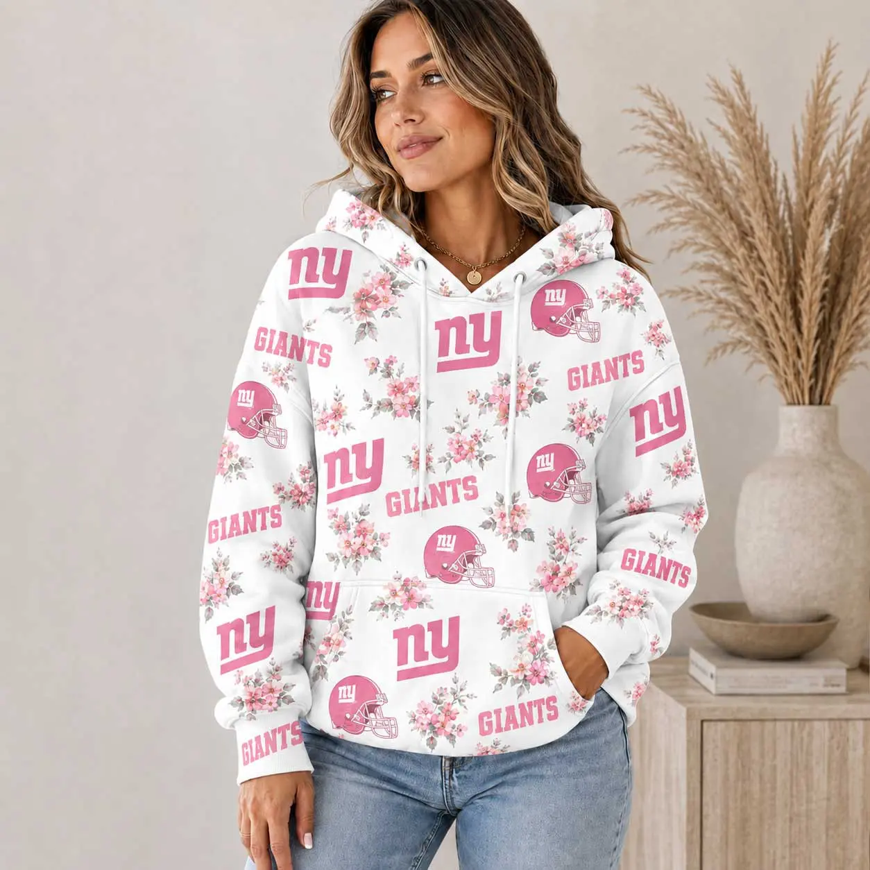New York Giants | Premium NFL Pink Floral Team Pride Hoodie TD