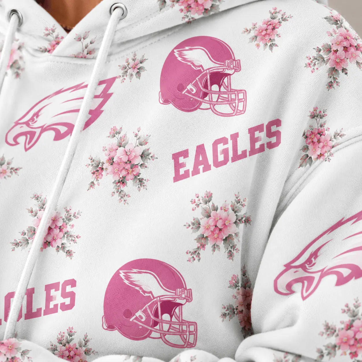 Philadelphia Eagles | Premium NFL Pink Floral Team Pride Hoodie TD - Image 3