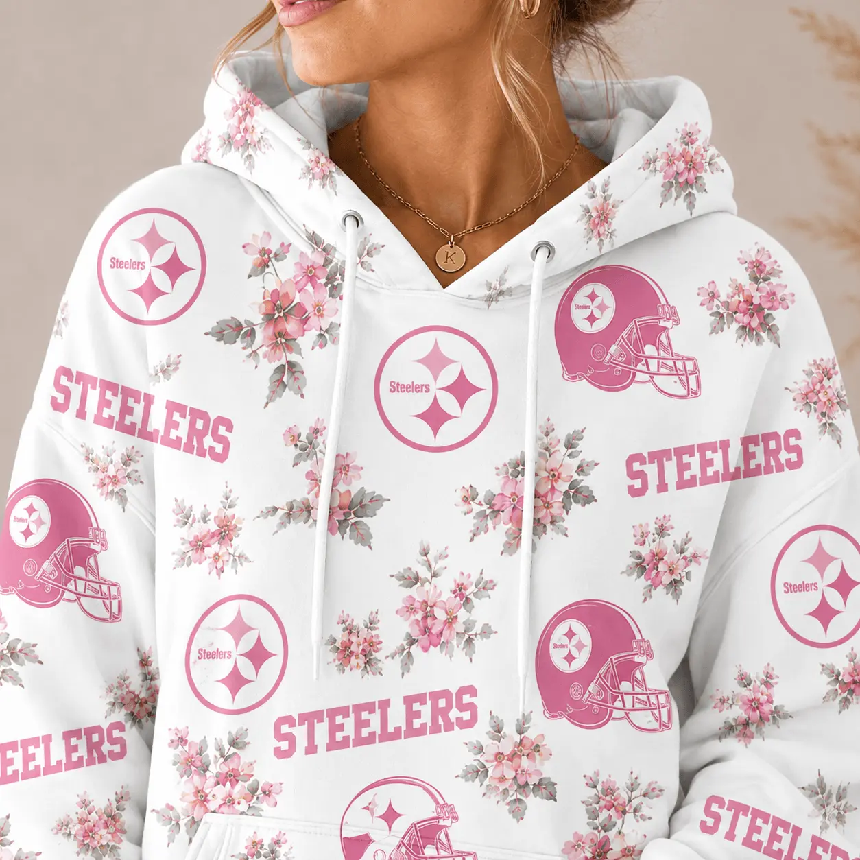 Pittsburgh Steelers | Premium NFL Pink Floral Team Pride Hoodie TD - Image 3