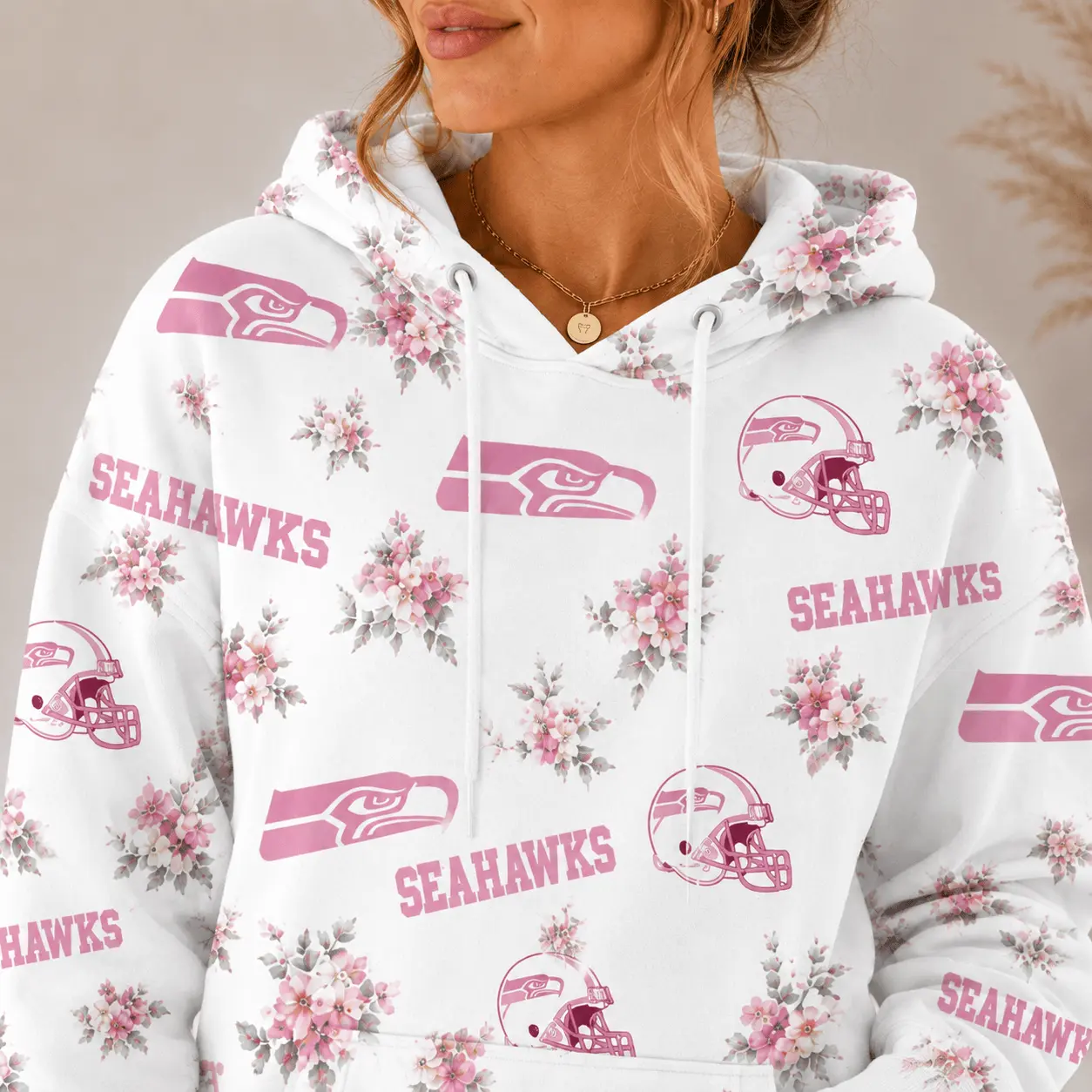 Seattle Seahawks | Premium NFL Pink Floral Team Pride Hoodie TD - Image 3