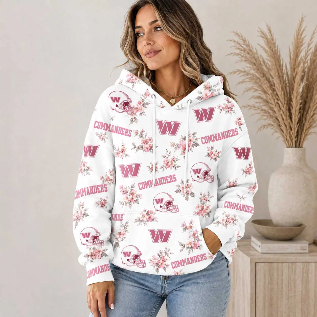 Washington Commanders | Premium NFL Pink Floral Team Pride Hoodie TD