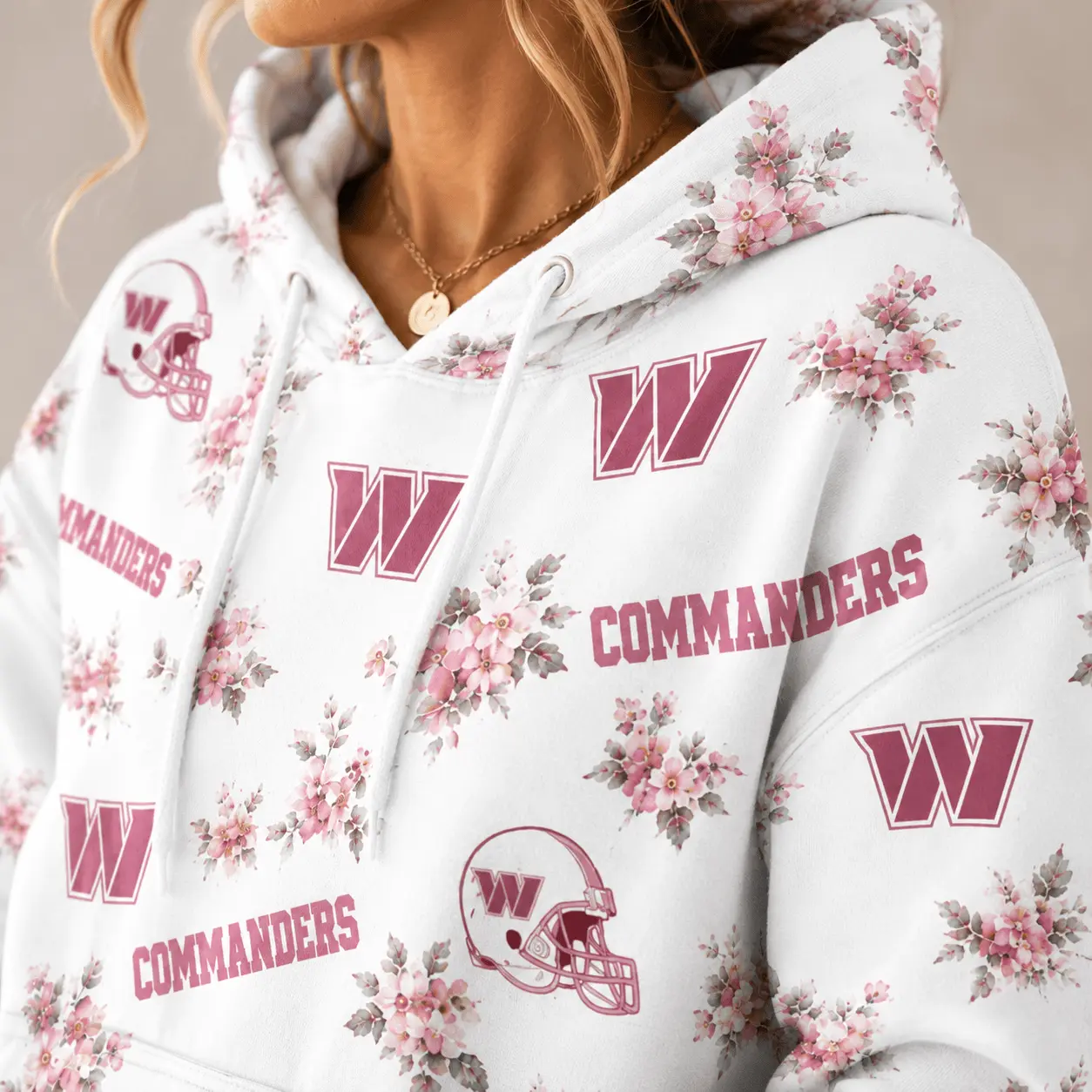 Washington Commanders | Premium NFL Pink Floral Team Pride Hoodie TD - Image 3