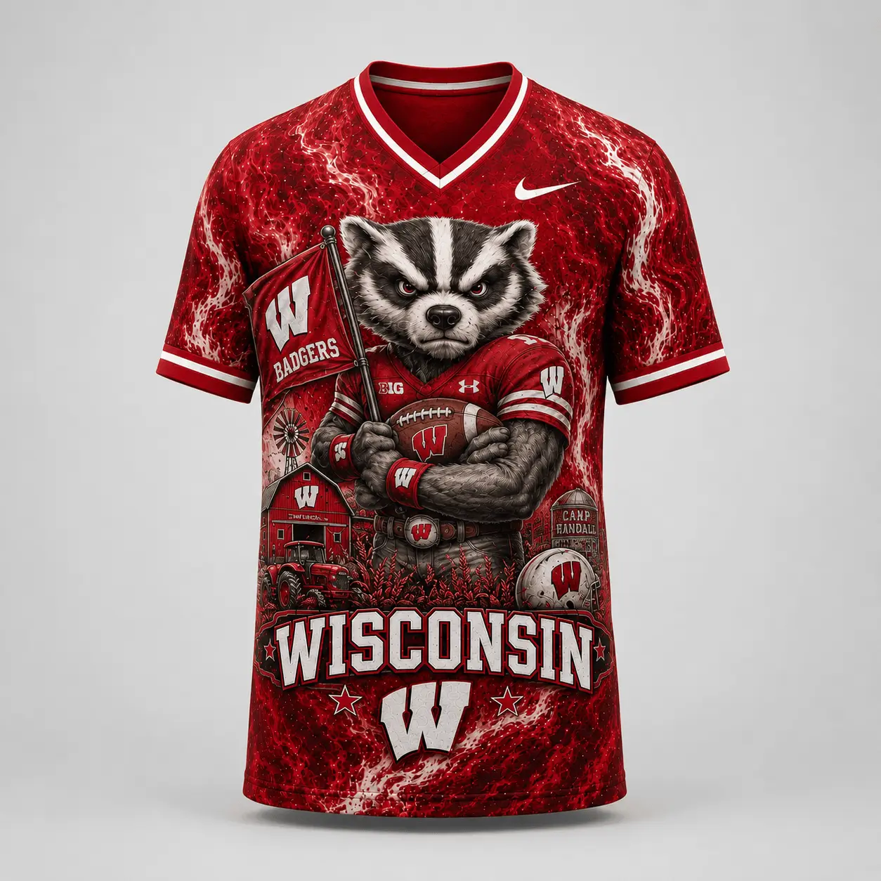 Wisconsin Badgers | Premium NCAA Game Day Heritage Fan V-Neck NY - Image 2