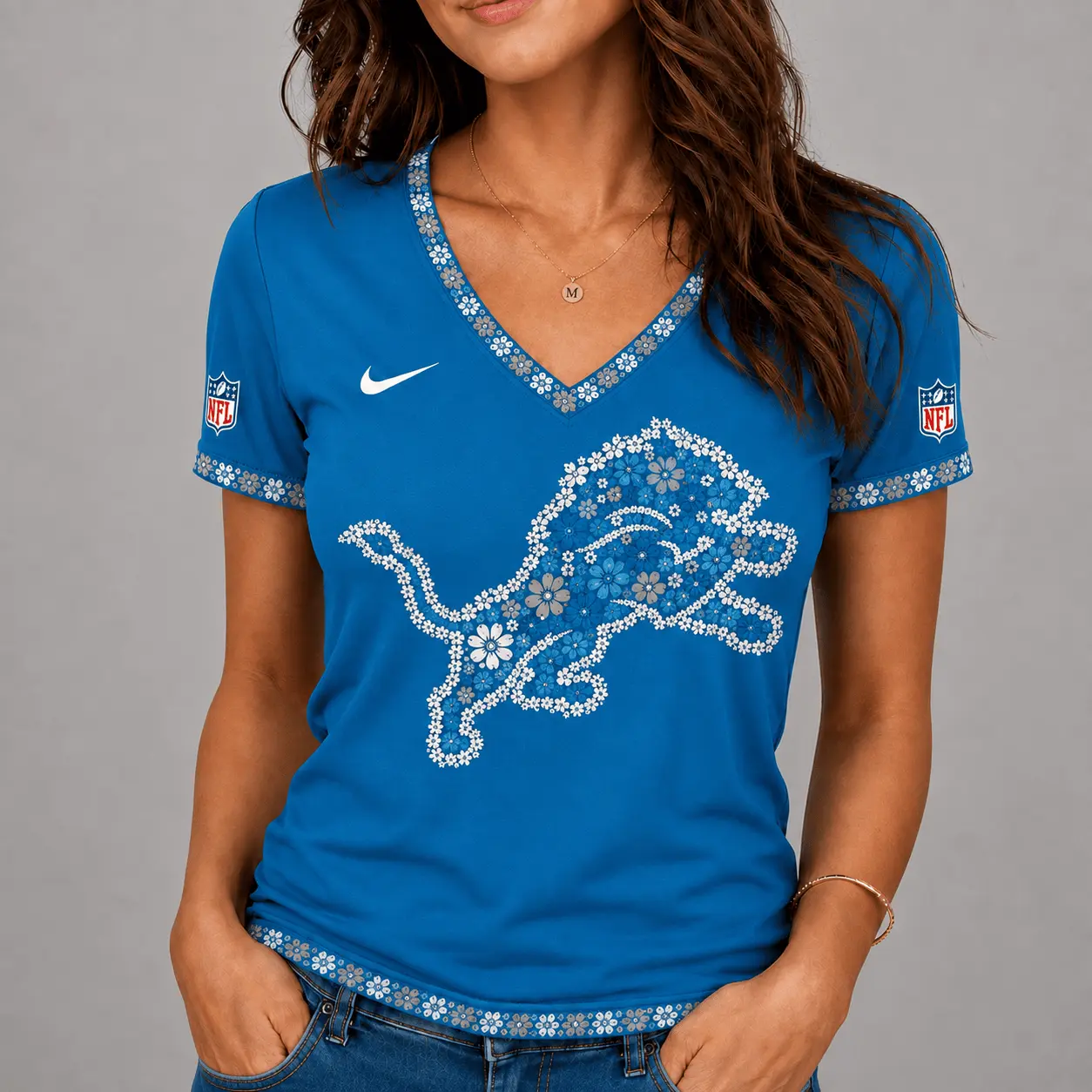 Detroit Lions | Premium NFL Flower Logo V-Neck NY
