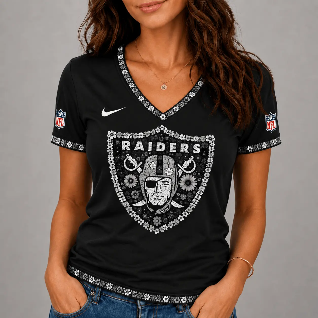 Las Vegas Raiders | Premium NFL Flower Logo V-Neck NY