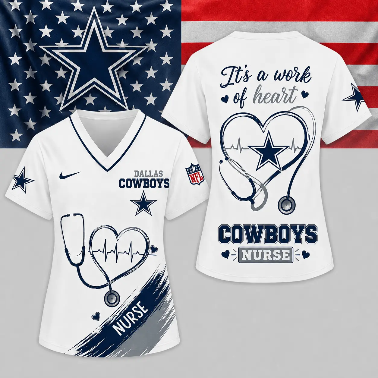 Dallas Cowboys | Premium NFL Nurse Work of Heart V-Neck Shirt NY