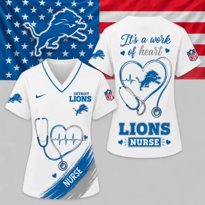 Detroit Lions | Premium NFL Nurse Work of Heart V-Neck Shirt NY