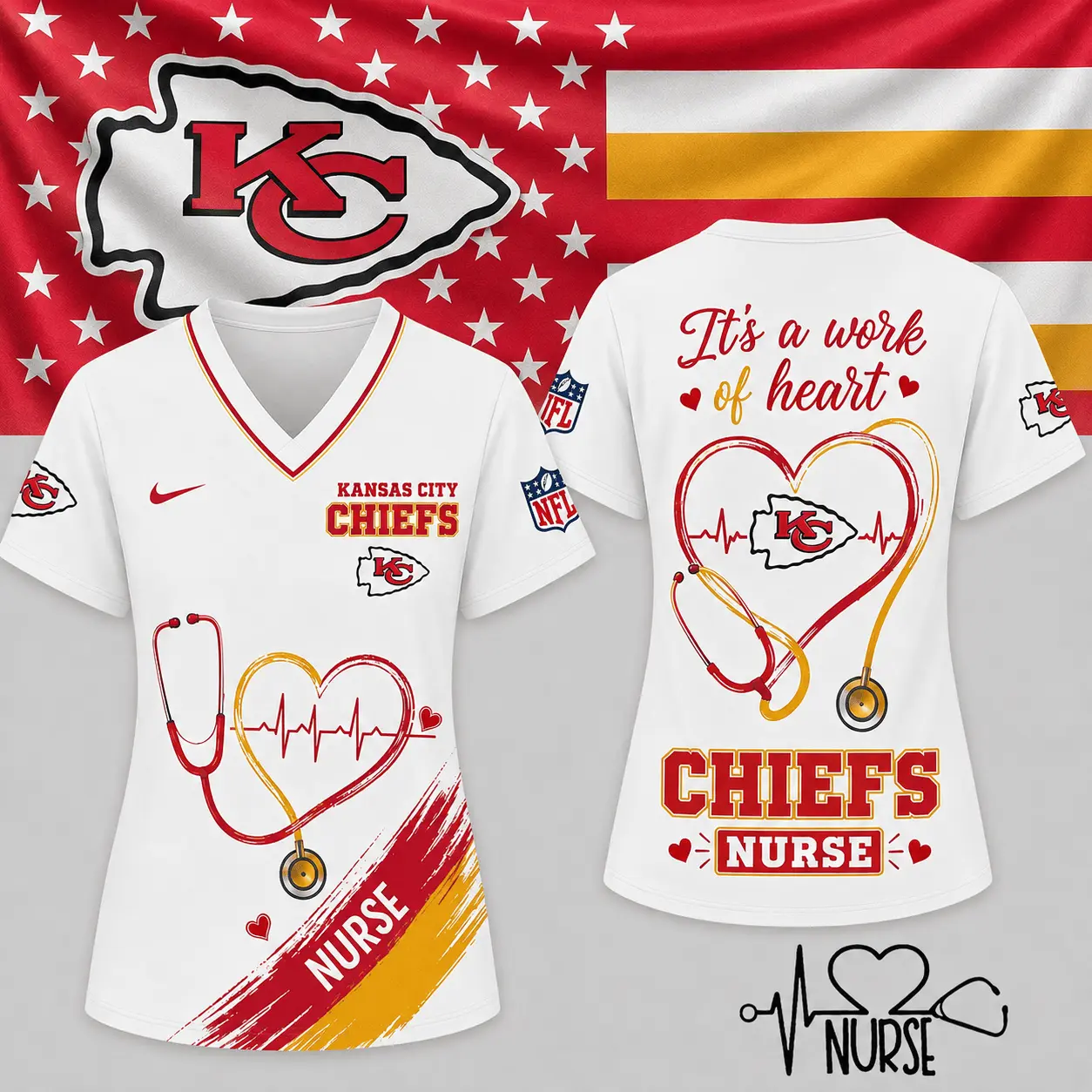 Kansas City Chiefs | Premium NFL Nurse Work of Heart V-Neck Shirt NY
