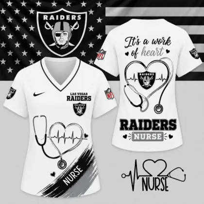 Las Vegas Raiders | Premium NFL Nurse Work of Heart V-Neck Shirt NY