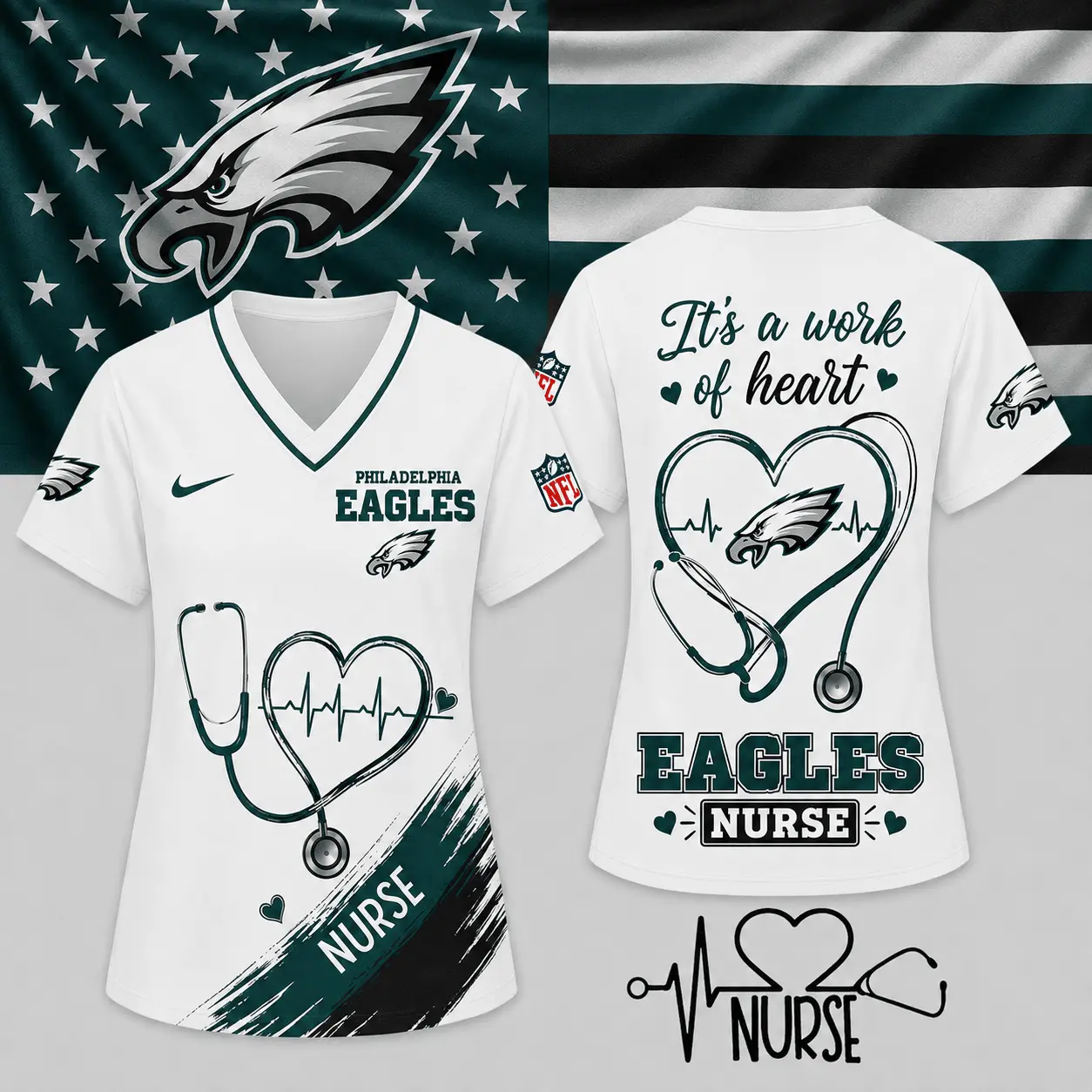 Philadelphia Eagles | Premium NFL Nurse Work of Heart V-Neck Shirt NY