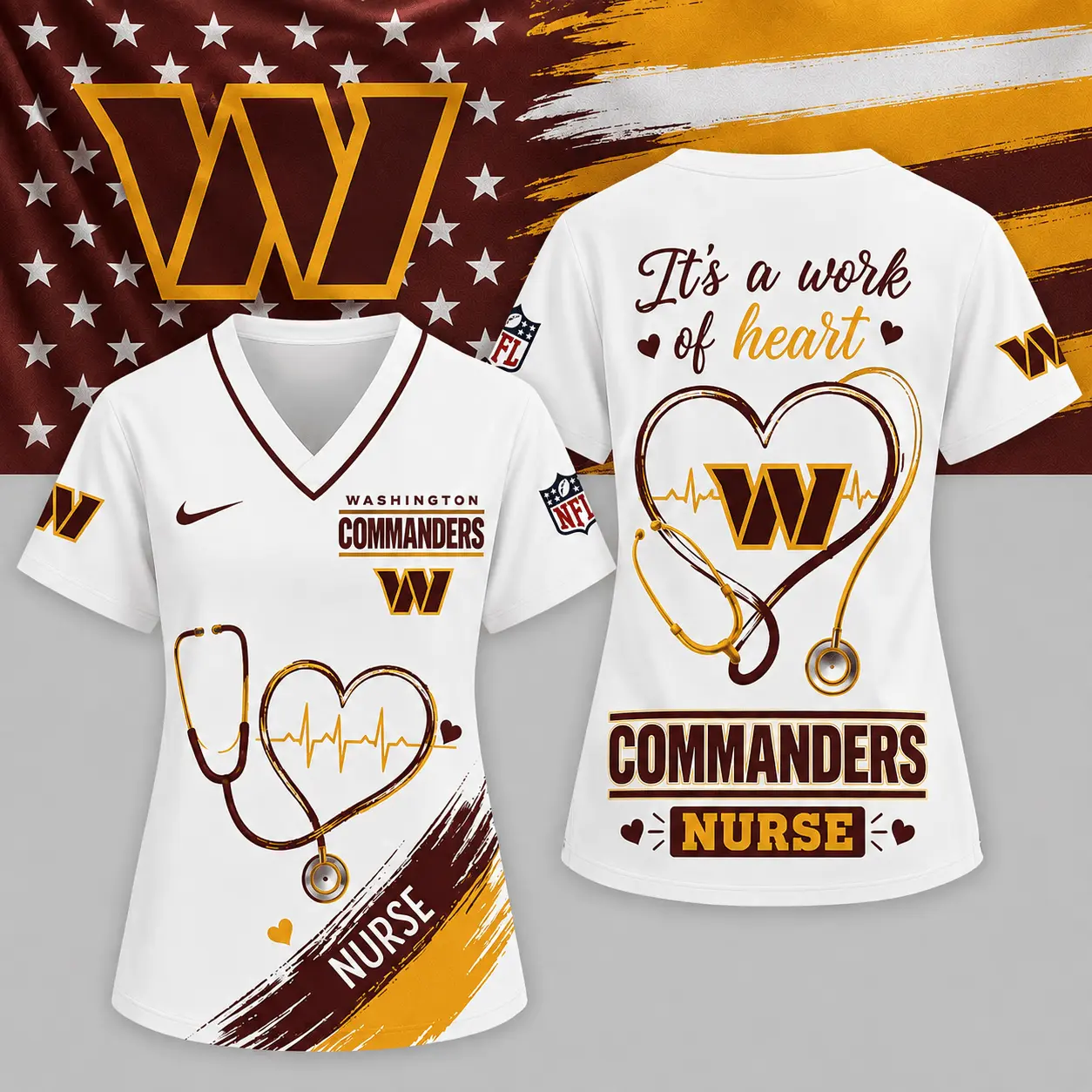 Washington Commanders | Premium NFL Nurse Work of Heart V-Neck Shirt NY