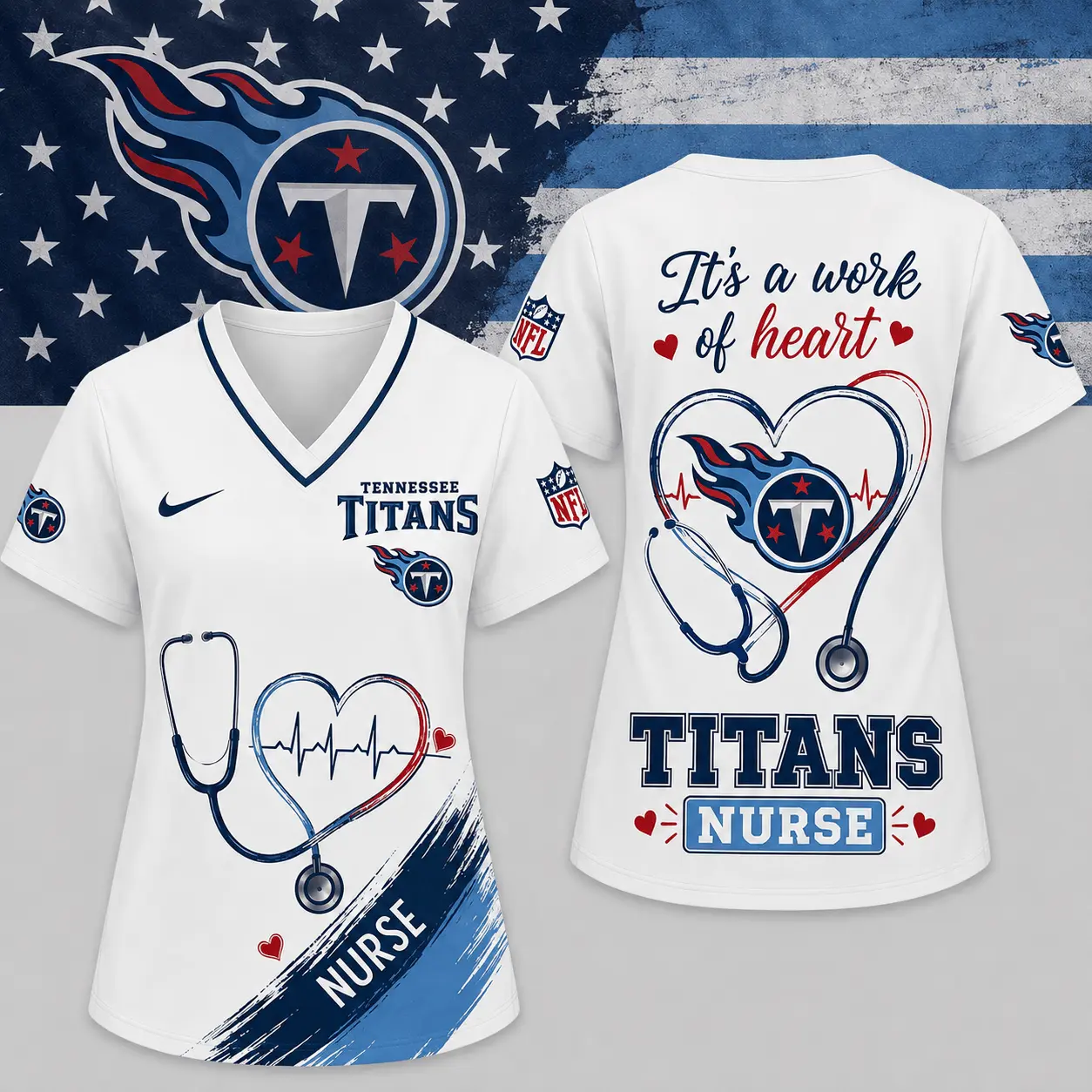 Tennessee Titans | Premium NFL Nurse Work of Heart V-Neck Shirt NY