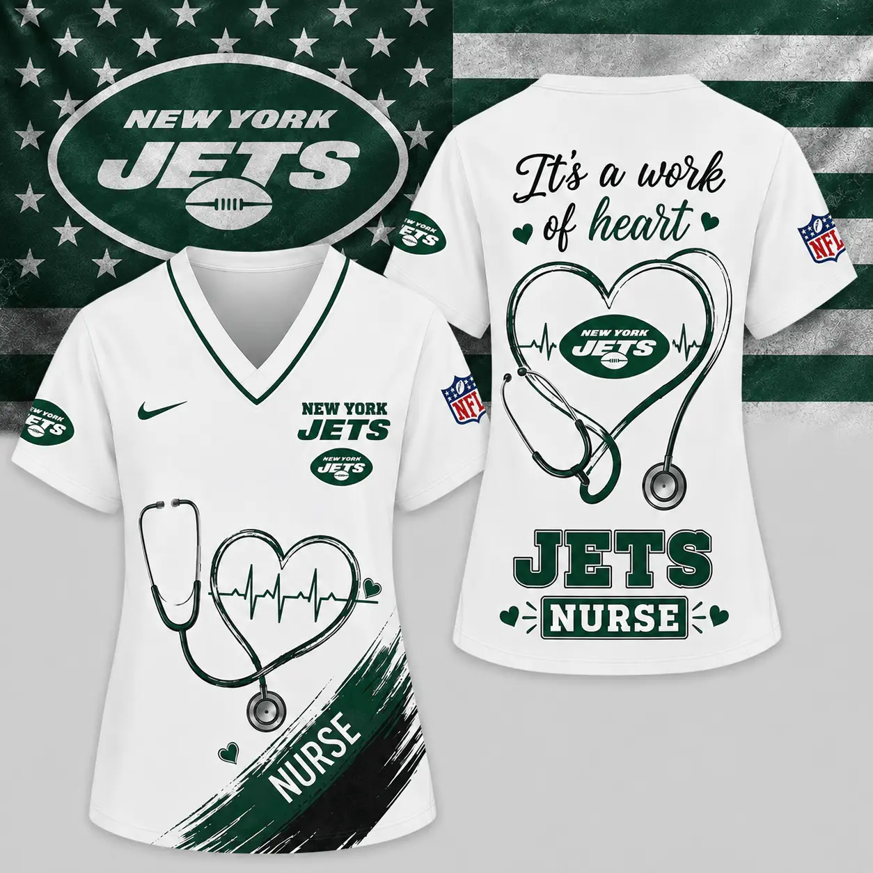 New York Jets | Premium NFL Nurse Work of Heart V-Neck Shirt NY