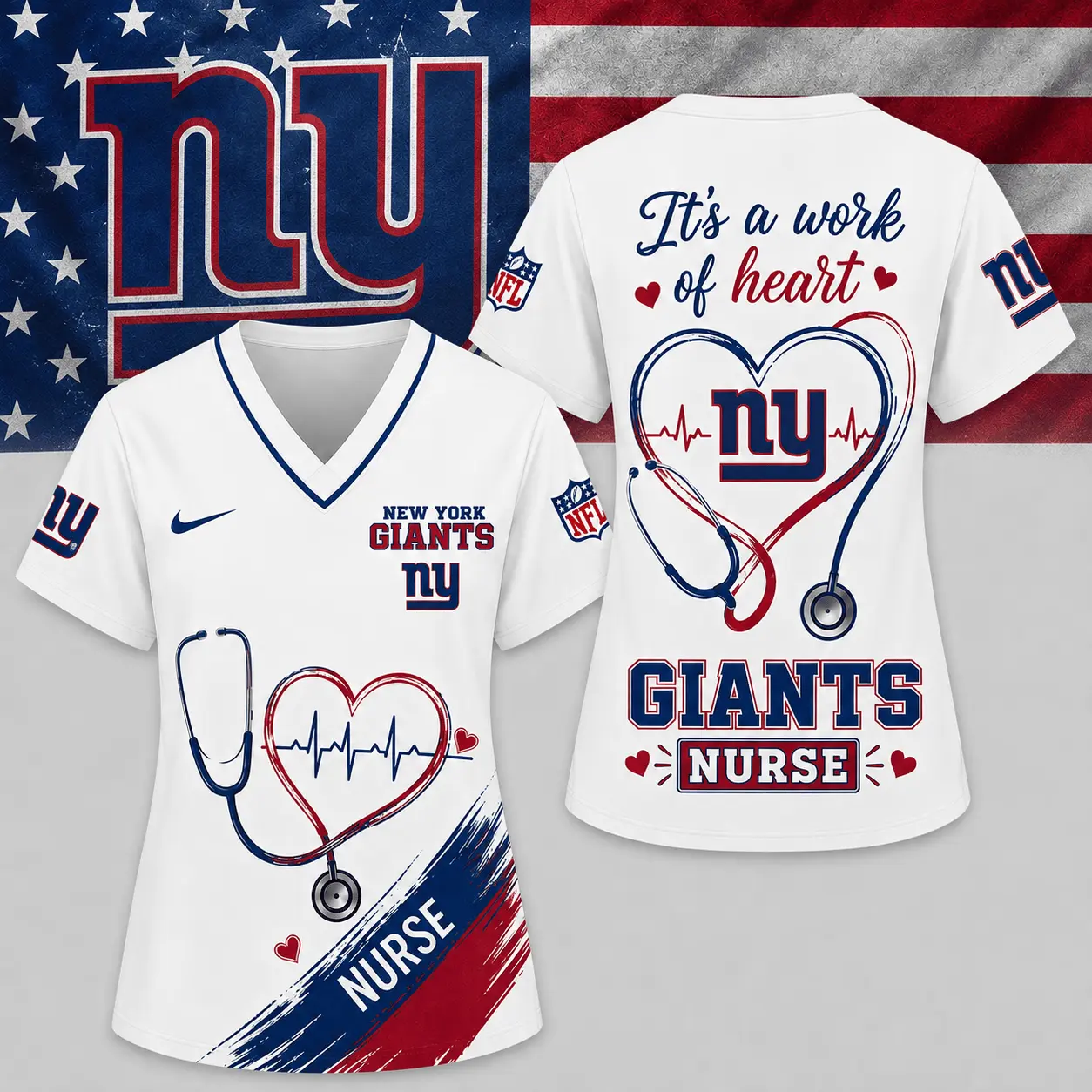 New York Giants | Premium NFL Nurse Work of Heart V-Neck Shirt NY