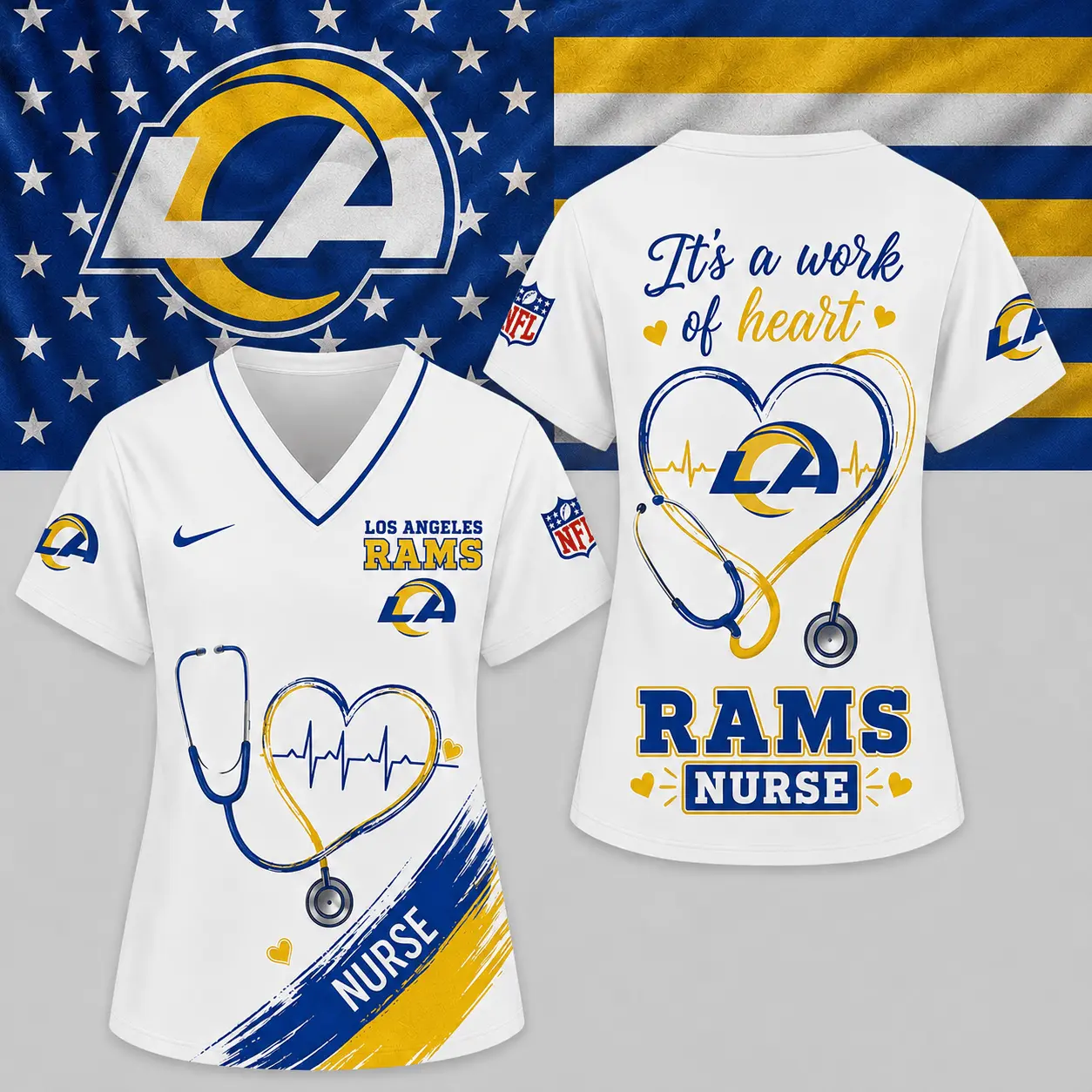 Los Angeles Rams | Premium NFL Nurse Work of Heart V-Neck Shirt NY