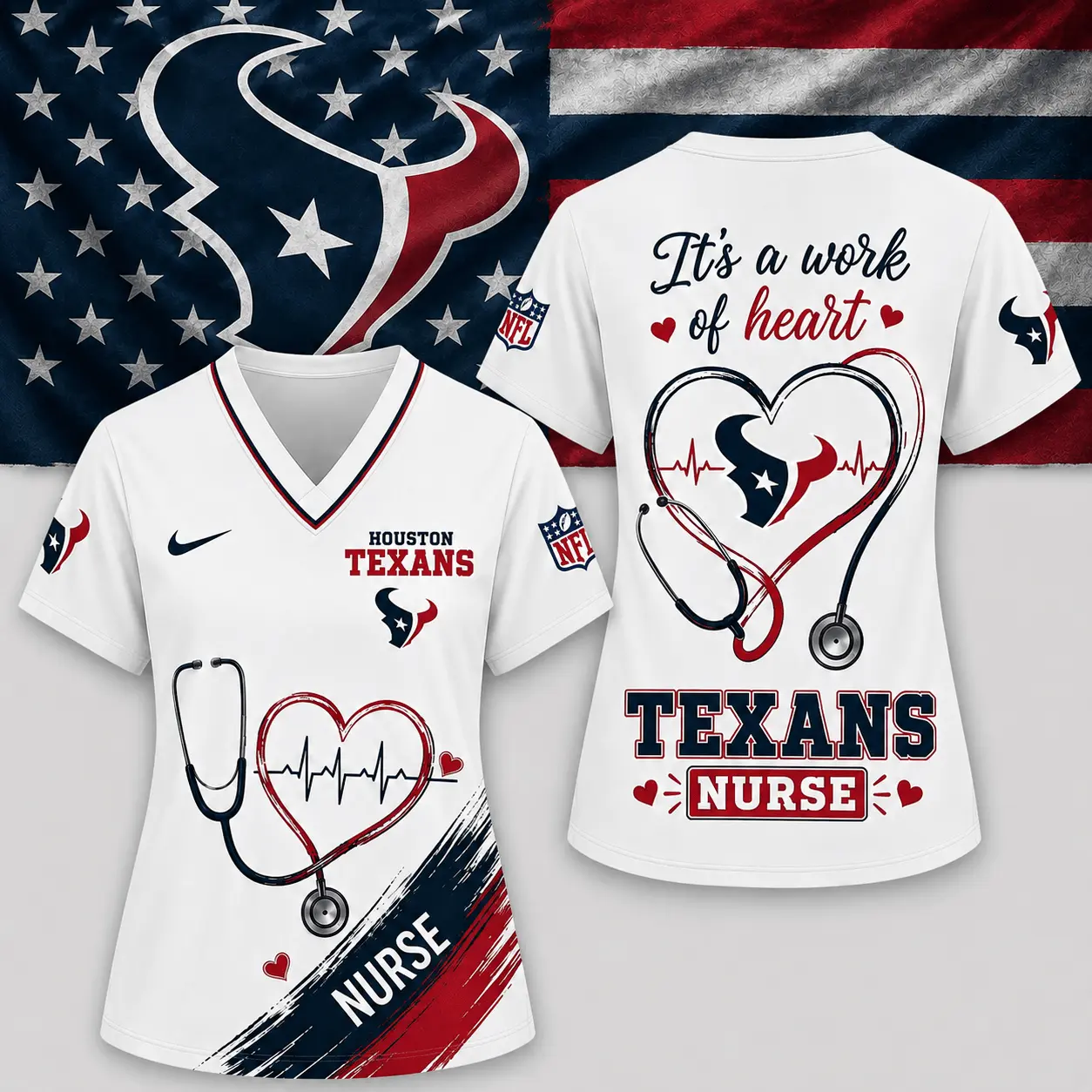 Houston Texans | Premium NFL Nurse Work of Heart V-Neck Shirt NY