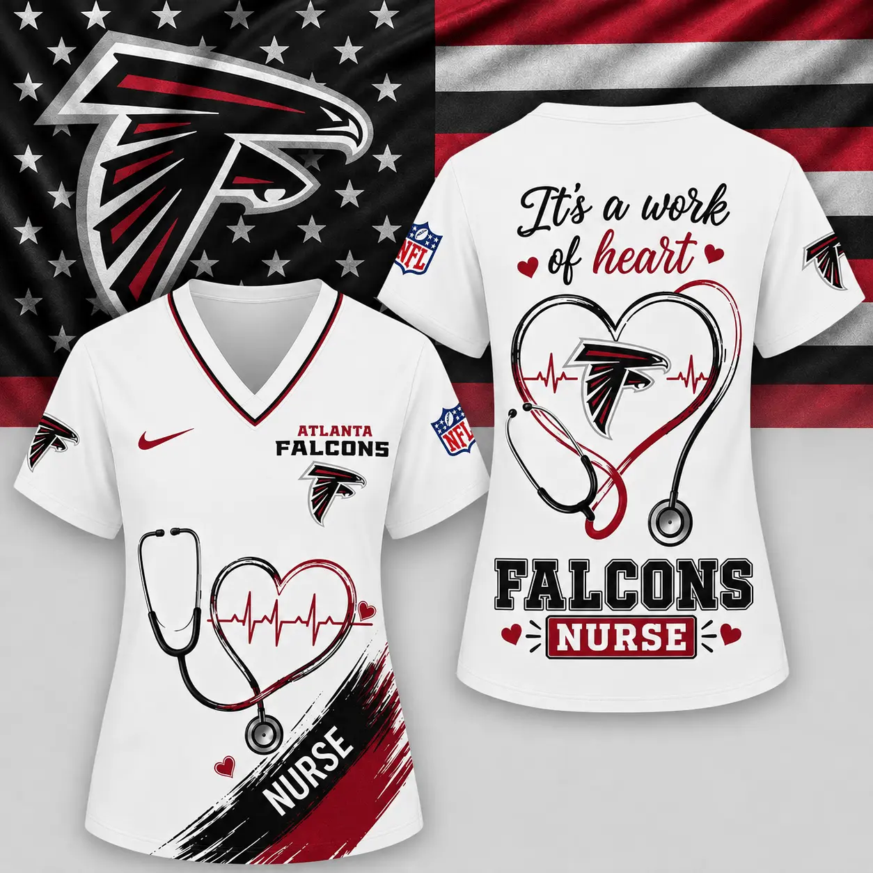 Atlanta Falcons | Premium NFL Nurse Work of Heart V-Neck Shirt NY