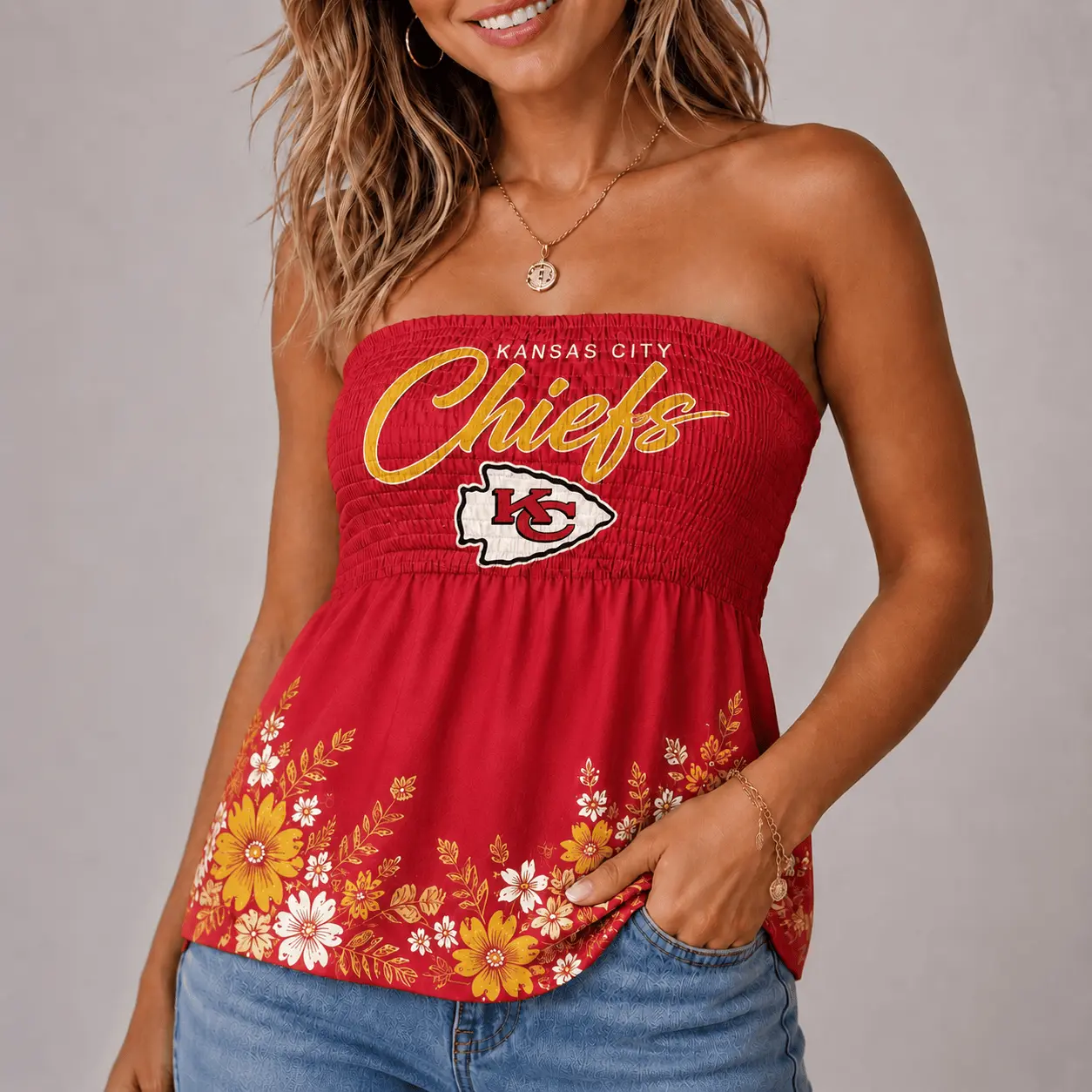 Kansas City Chiefs | Premium NFL Floral Strapless Top Long Sleeveless NY