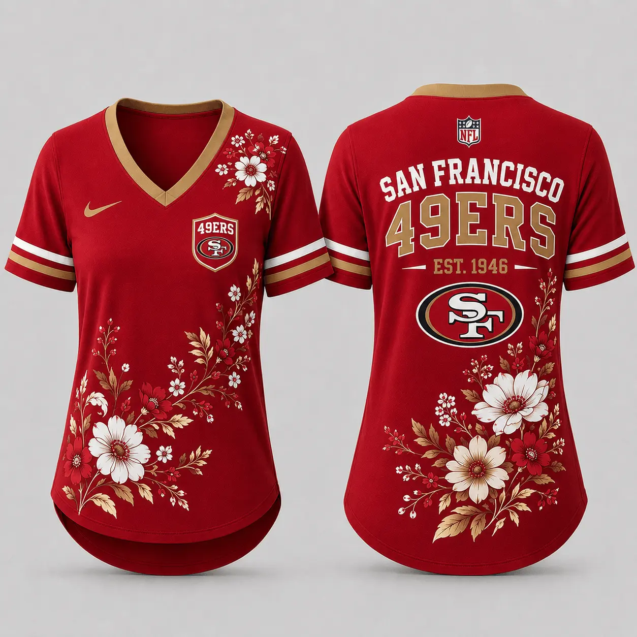 San Francisco 49ers | Premium NFL Gridiron Bloom V-neck NY