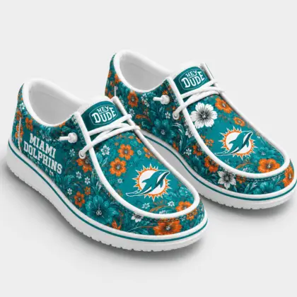 Miami Dolphins | Premium NFL Team Colors Floral Loafer Shoes TD