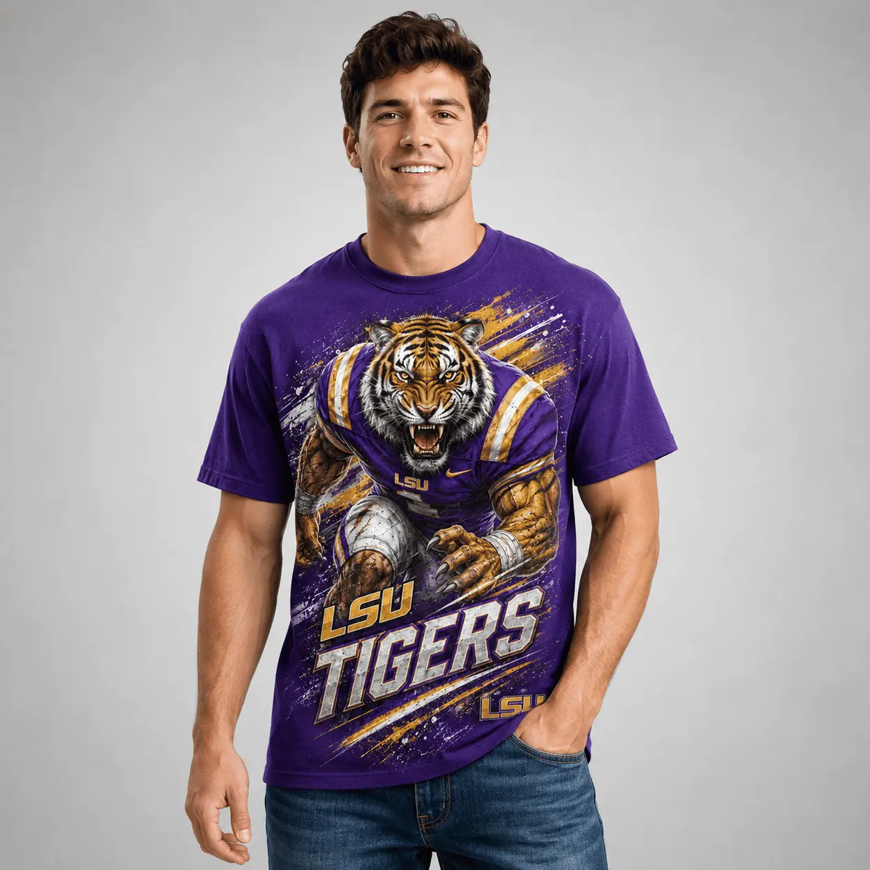 LSU Tigers | Premium NCAA Fierce Mascot Team Pride T-Shirt TD - Image 2