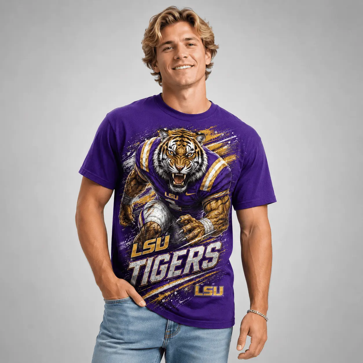 LSU Tigers | Premium NCAA Fierce Mascot Team Pride T-Shirt TD - Image 3