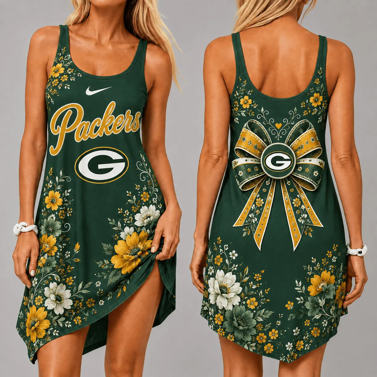 Green Bay Packers | Premium NFL Floral Women’s Sleeveless Cami Dress NY