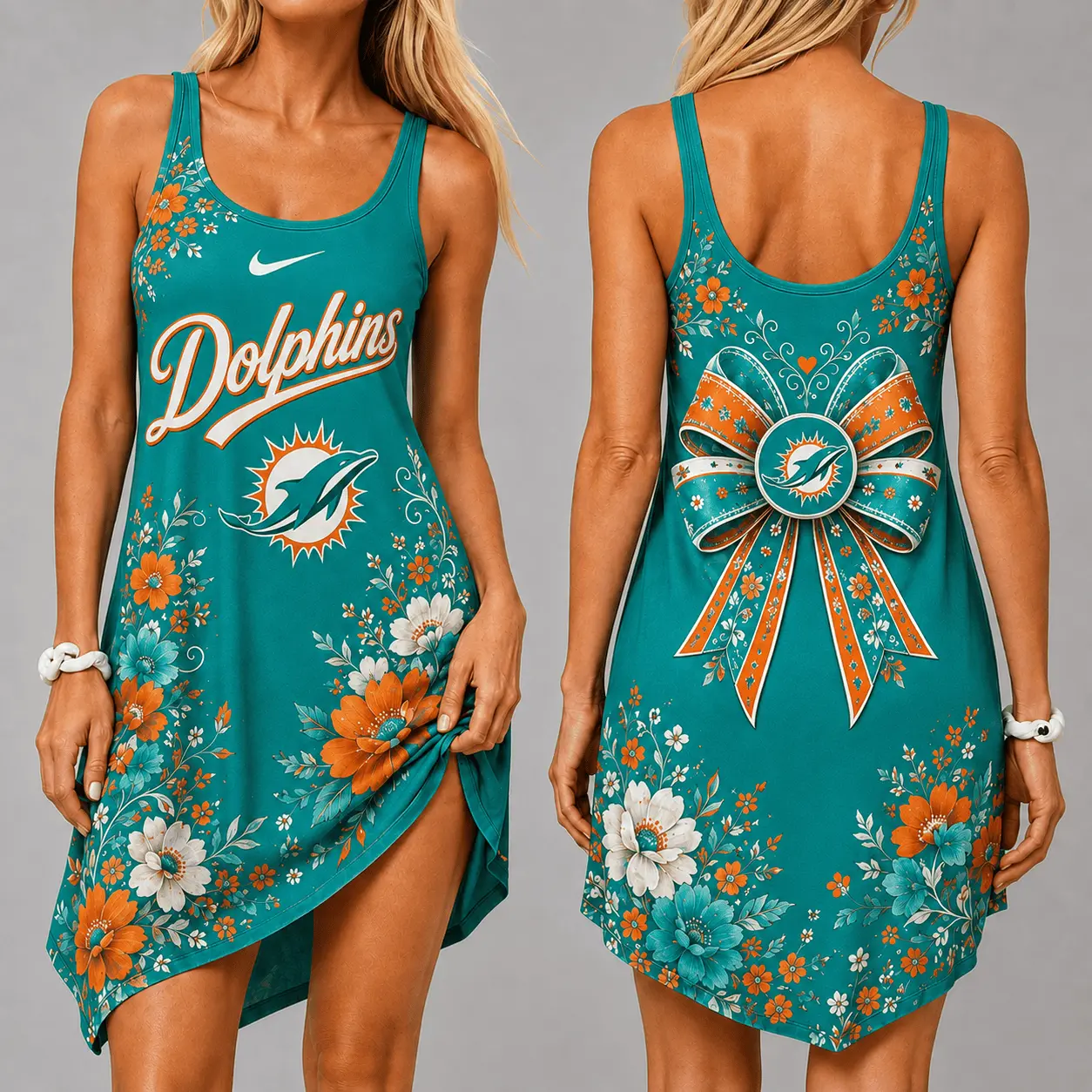 Miami Dolphins | Premium NFL Floral Women’s Sleeveless Cami Dress NY