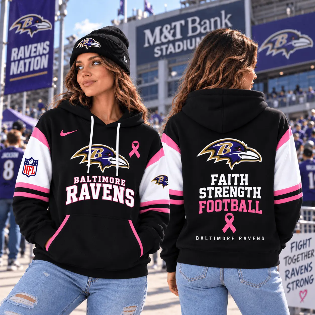 Baltimore Ravens | Premium NFL Breast Cancer Awareness Hoodie NTT - Image 2