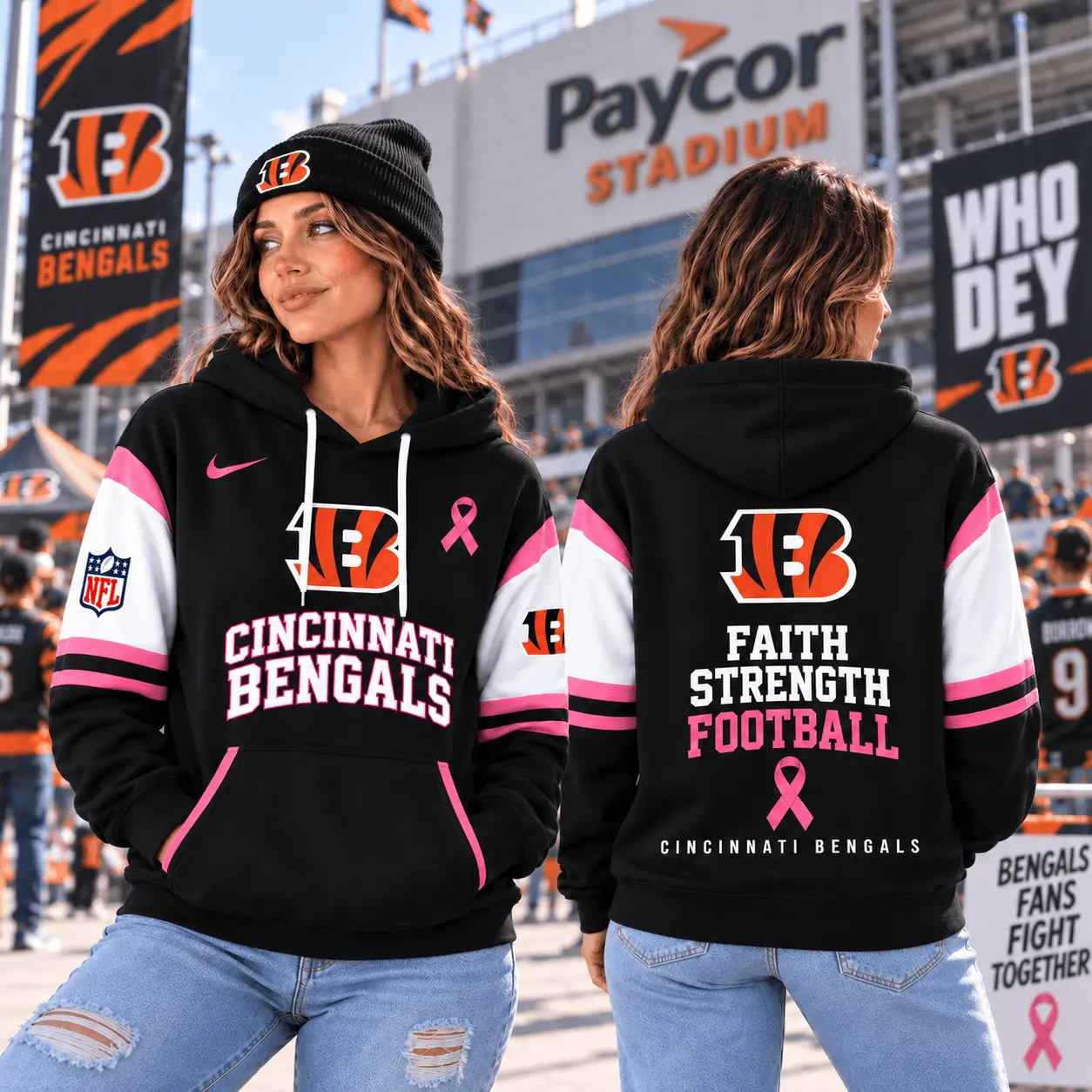 Cincinnati Bengals | Premium NFL Breast Cancer Awareness Hoodie NTT - Image 2