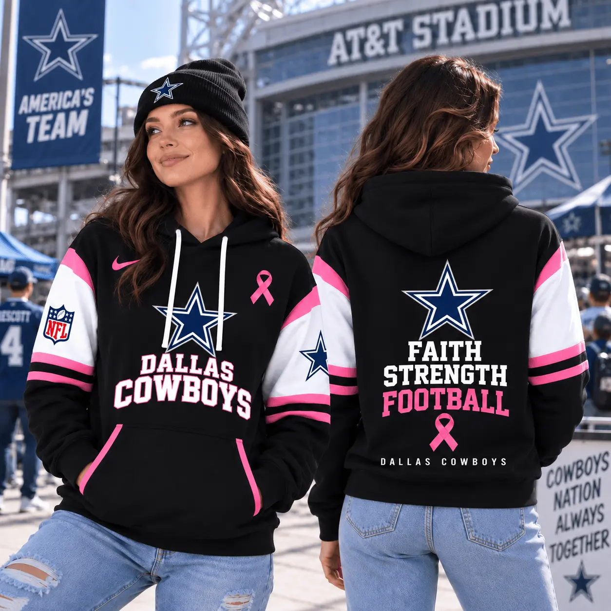 Dallas Cowboys | Premium NFL Breast Cancer Awareness Hoodie NTT - Image 2