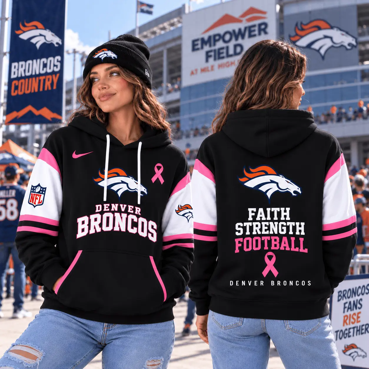 Denver Broncos | Premium NFL Breast Cancer Awareness Hoodie NTT - Image 2