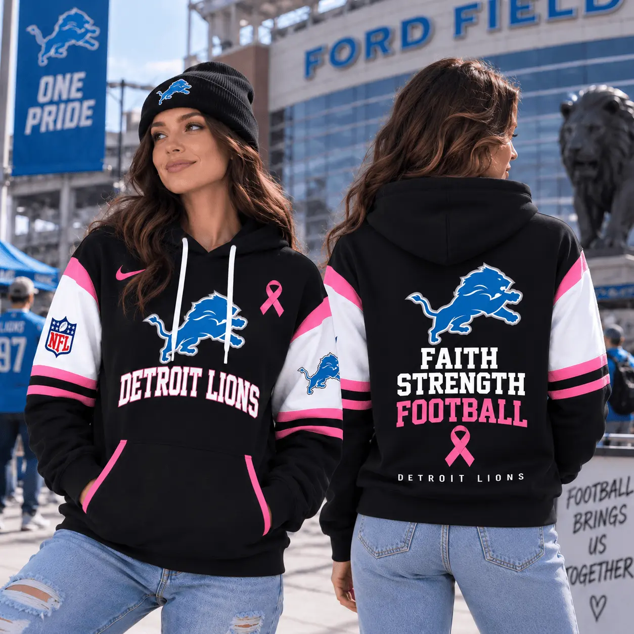 Detroit Lions | Premium NFL Breast Cancer Awareness Hoodie NTT - Image 2