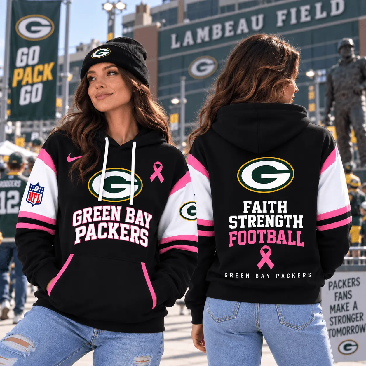 Green Bay Packers | Premium NFL Breast Cancer Awareness Hoodie NTT - Image 2