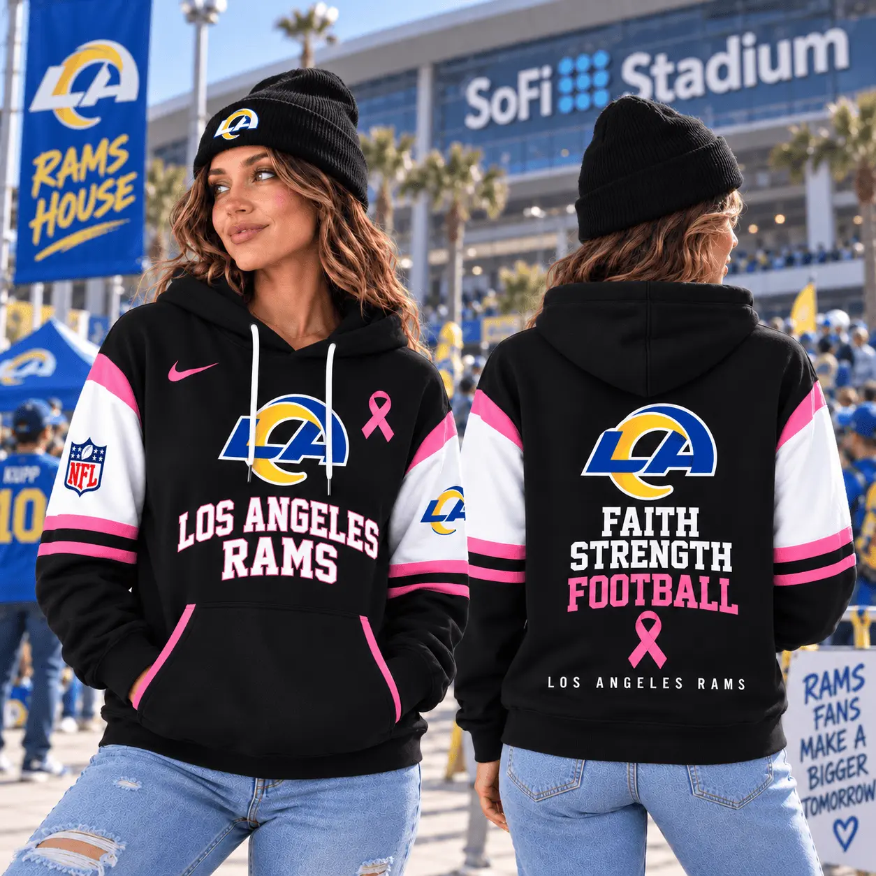 Los Angeles Rams | Premium NFL Breast Cancer Awareness Hoodie NTT - Image 2
