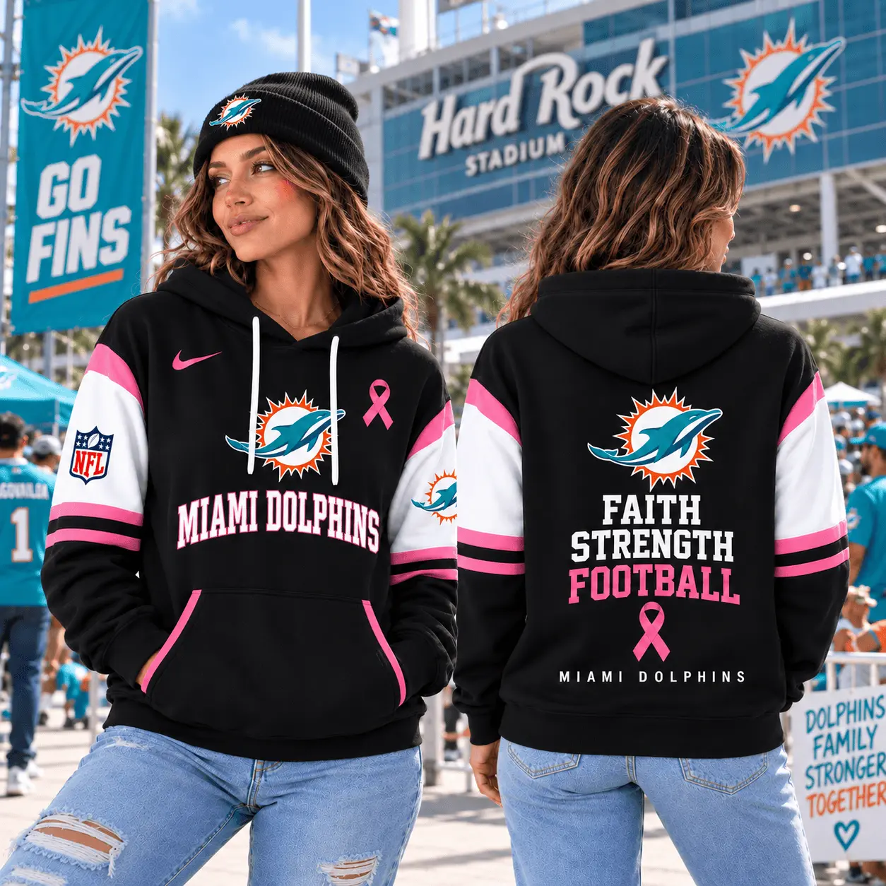 Miami Dolphins | Premium NFL Breast Cancer Awareness Hoodie NTT - Image 2