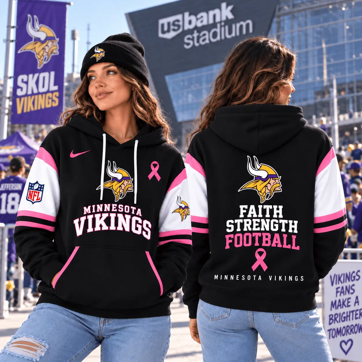 Minnesota Vikings | Premium NFL Breast Cancer Awareness Hoodie NTT - Image 2