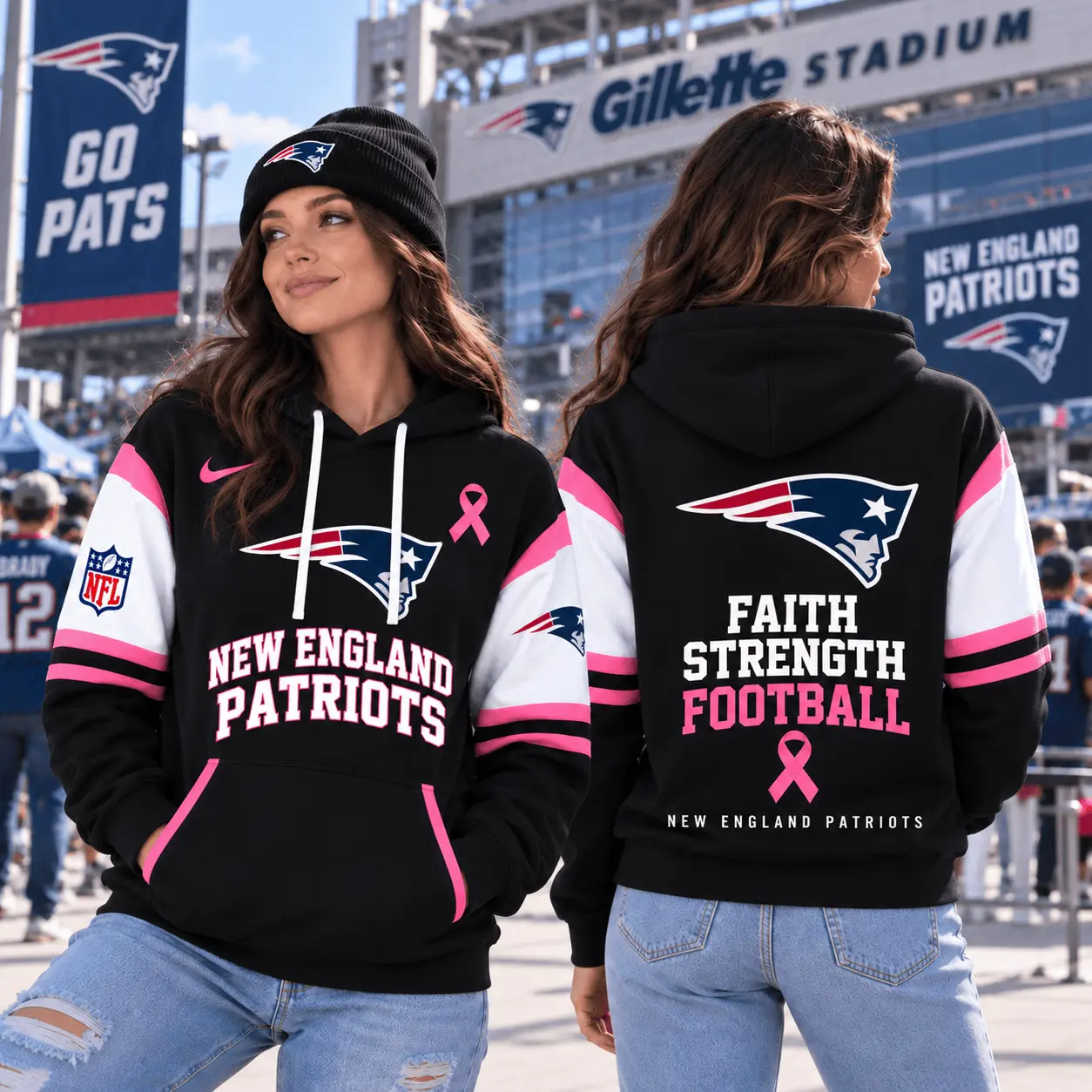 New England Patriots | Premium NFL Breast Cancer Awareness Hoodie NTT - Image 2