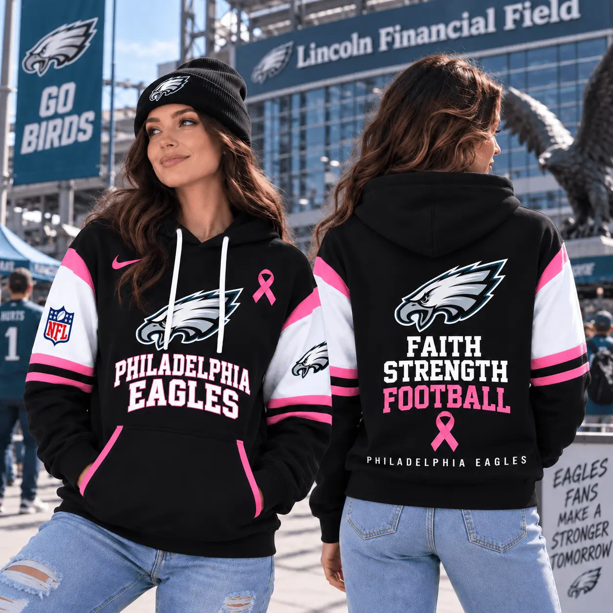 Philadelphia Eagles | Premium NFL Breast Cancer Awareness Hoodie NTT - Image 2