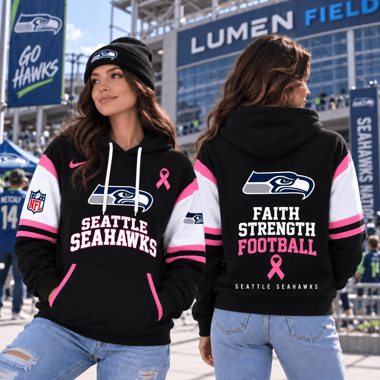 Seattle Seahawks | Premium NFL Breast Cancer Awareness Hoodie NTT - Image 2