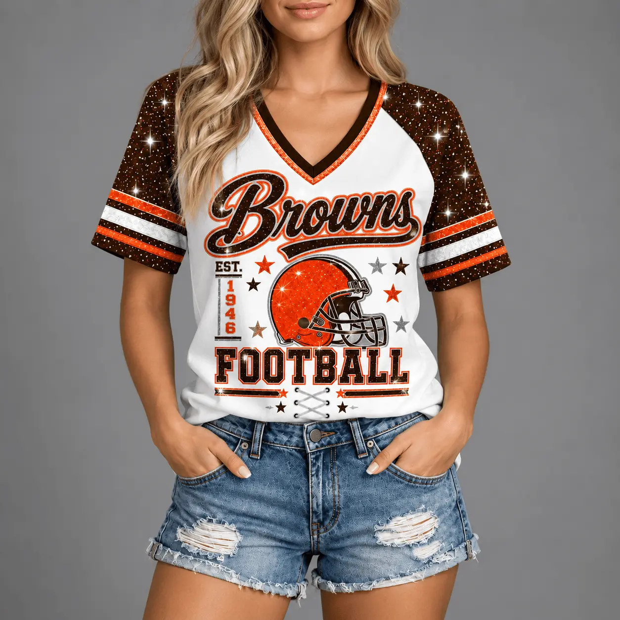 Cleveland Browns | Premium NFL Starry Spirit V-neck NY - Image 2