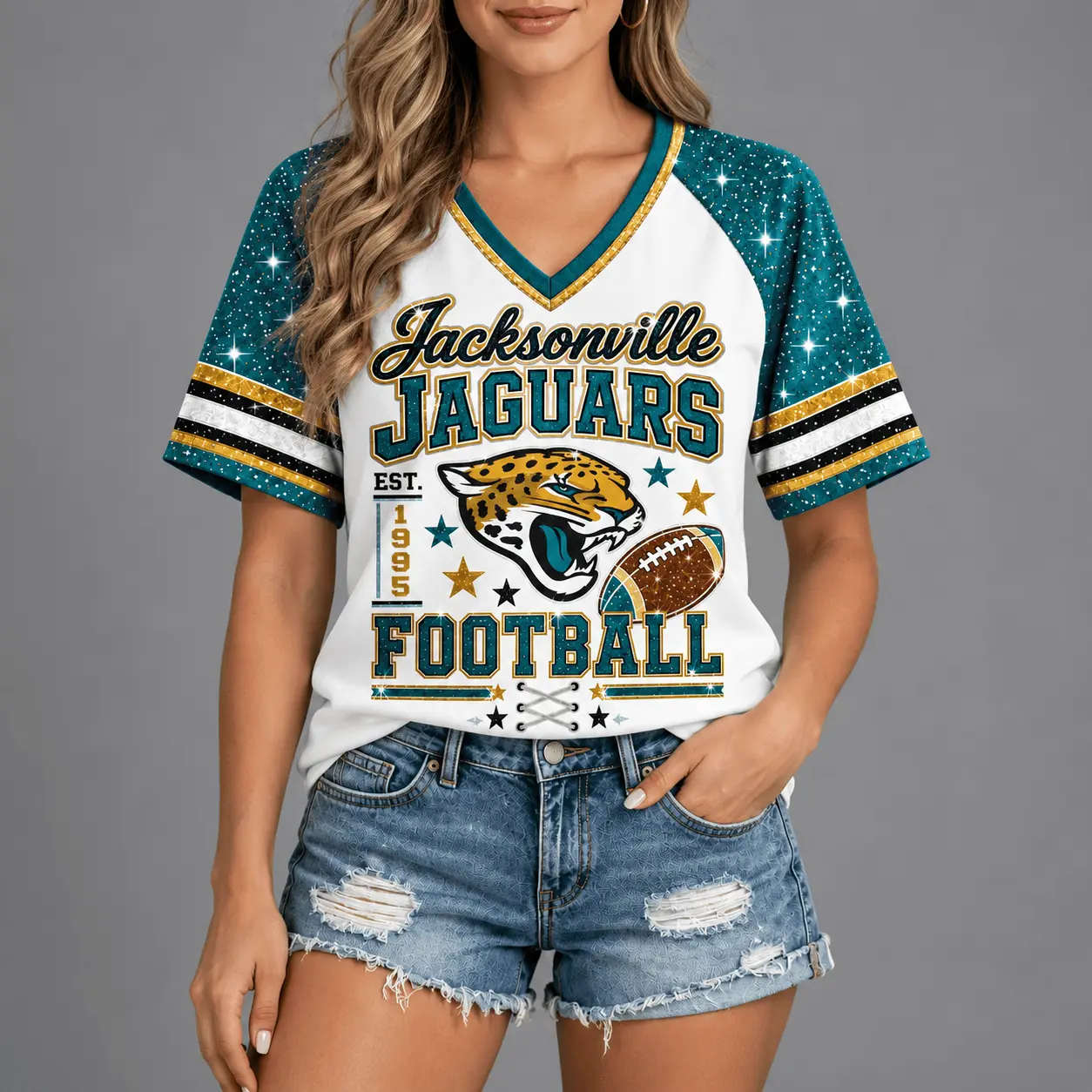 Jacksonville Jaguars | Premium NFL Starry Spirit V-neck NY - Image 2